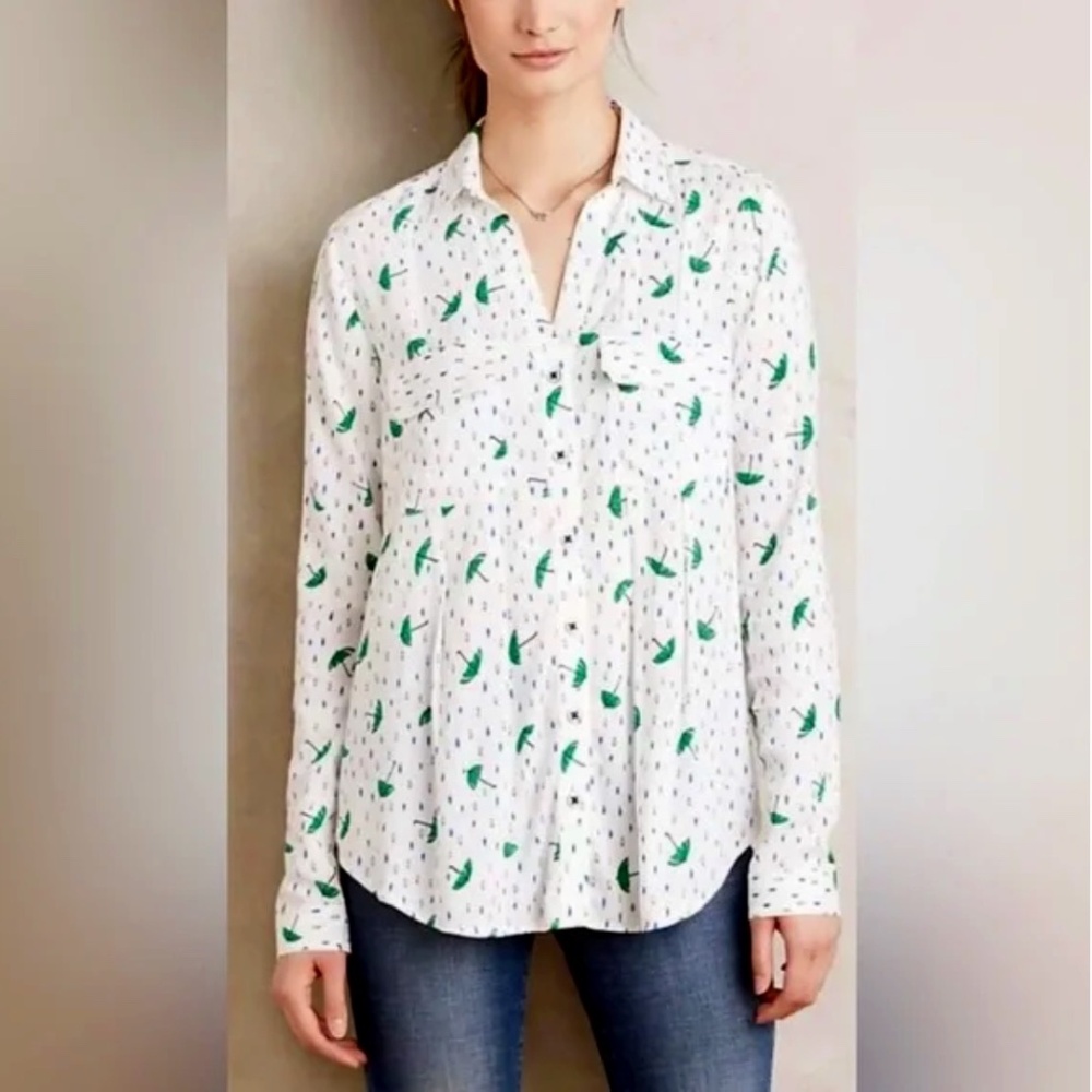 Anthropologie Maeve Lynwood Umbrella Button Down Sz 8